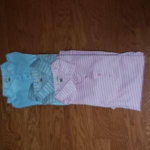 3 mens Peter Millar Golf shirts.  100% cotton,  Size Medium.   Blues and Pink.
